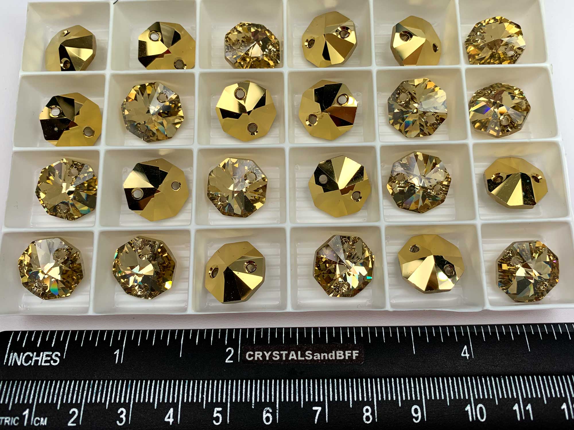 Swarovski Art.# 6404 - Swarovski Elements 2-hole Octagon Pendants 14mm Crystal Aurum Amber Gold custom coated
