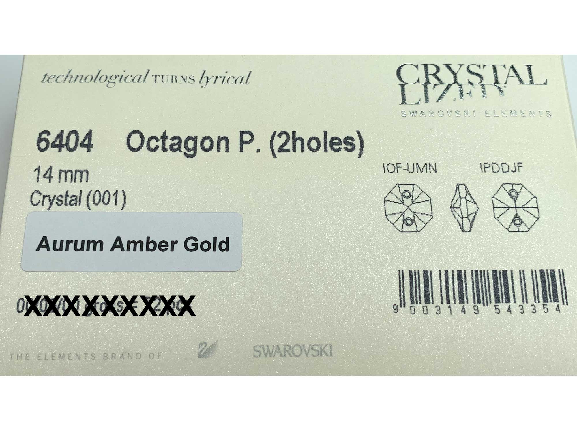 Swarovski Art.# 6404 - Swarovski Elements 2-hole Octagon Pendants 14mm Crystal Aurum Amber Gold custom coated