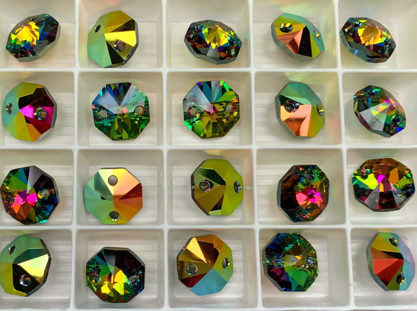 Swarovski Art.# 6404 - Swarovski Elements 2-hole Octagon Pendants 12mm Crystal Vitrail Electra custom coated
