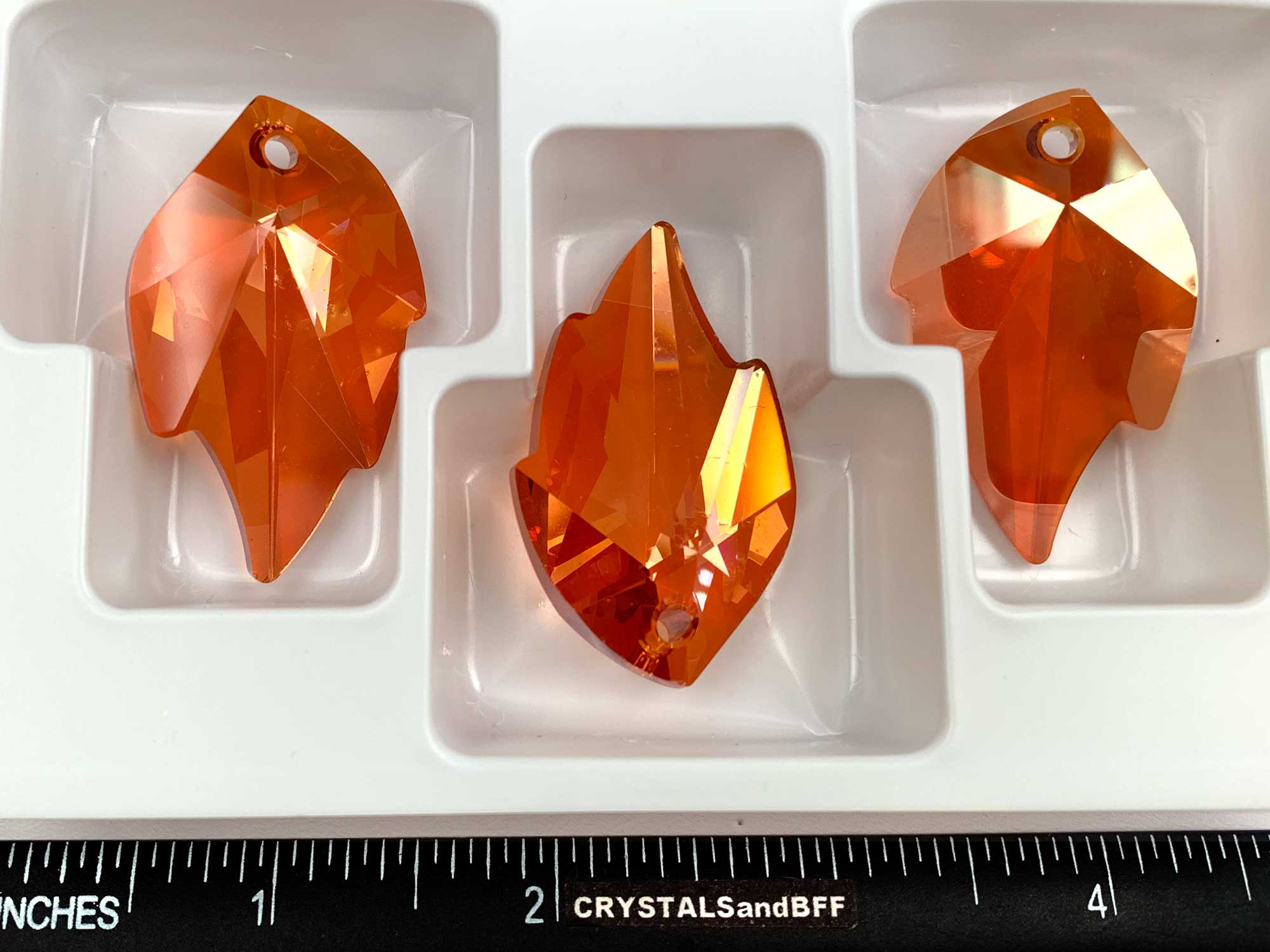 Swarovski Art.# 6735 - Large Discontinued Leaf Pendant #6735 in 45x28mm Crystal Apricot Rainbow custom coated