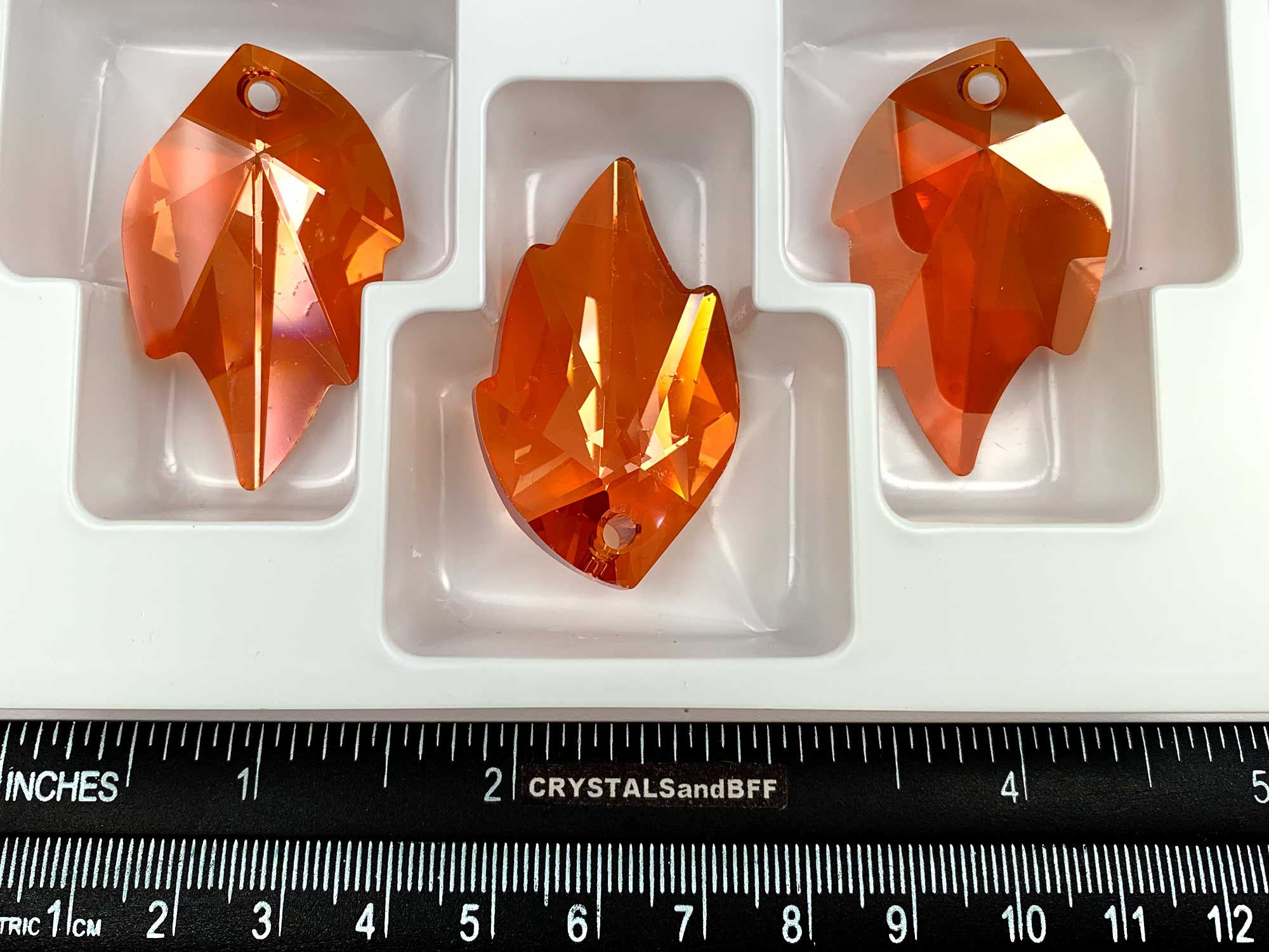 Swarovski Art.# 6735 - Large Discontinued Leaf Pendant #6735 in 45x28mm Crystal Apricot Rainbow custom coated