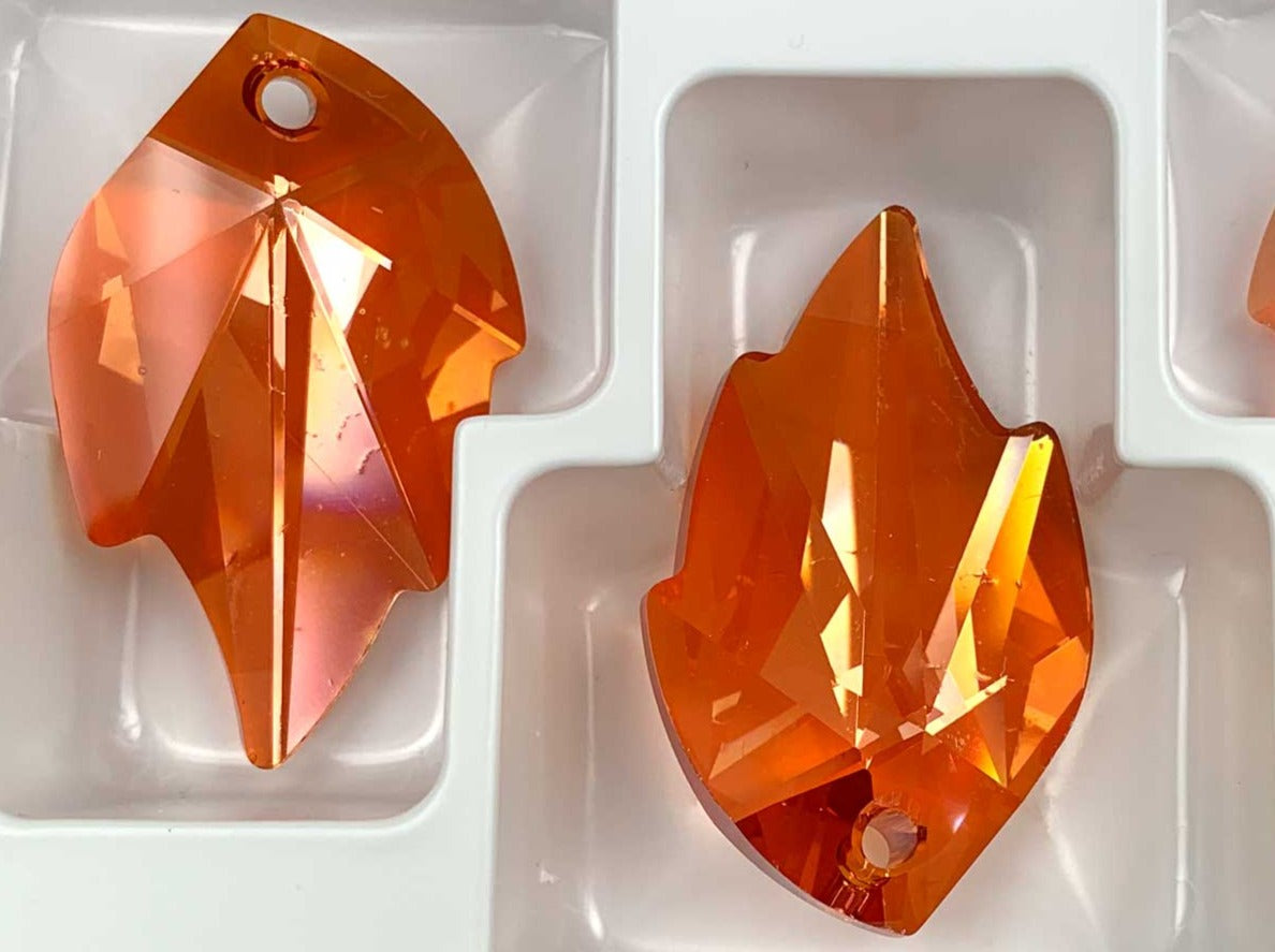 Swarovski Art.# 6735 - Large Discontinued Leaf Pendant #6735 in 45x28mm Crystal Apricot Rainbow custom coated