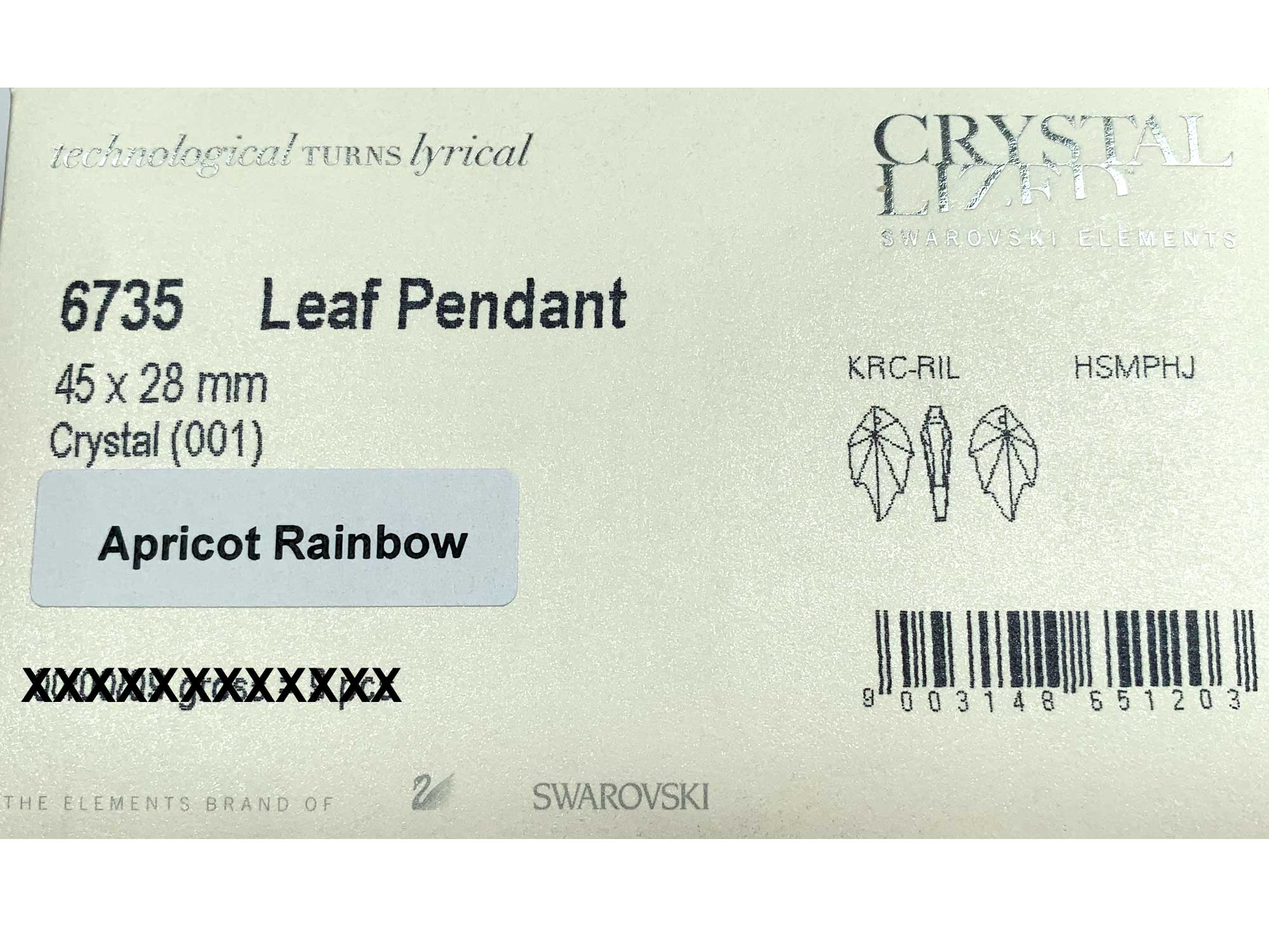Swarovski Art.# 6735 - Large Discontinued Leaf Pendant #6735 in 45x28mm Crystal Apricot Rainbow custom coated