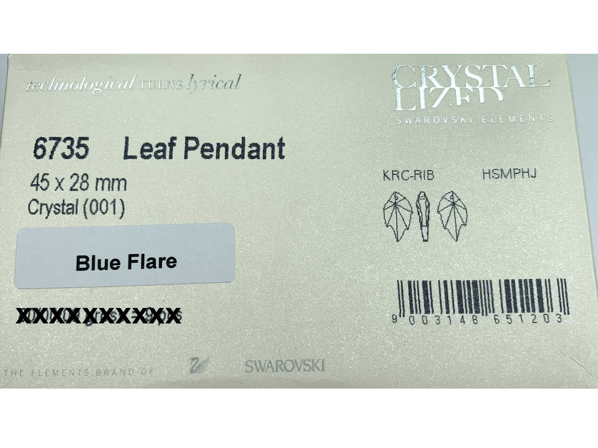 Swarovski Art.# 6735 - Large Discontinued Leaf Pendant #6735 in 45x28mm Crystal Blue Flare custom coated