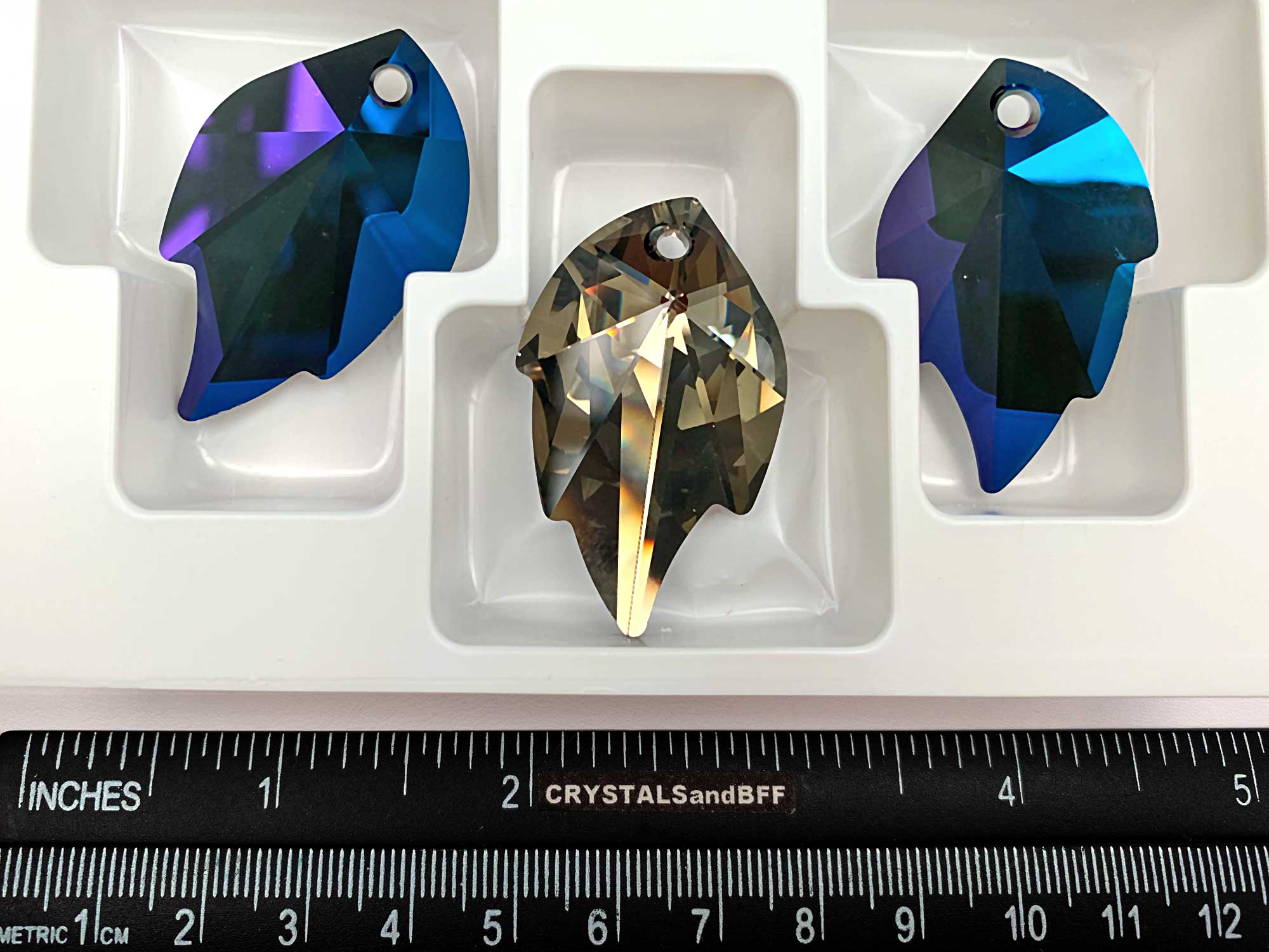 Swarovski Art.# 6735 - Large Discontinued Leaf Pendant #6735 in 45x28mm Crystal Blue Flare custom coated