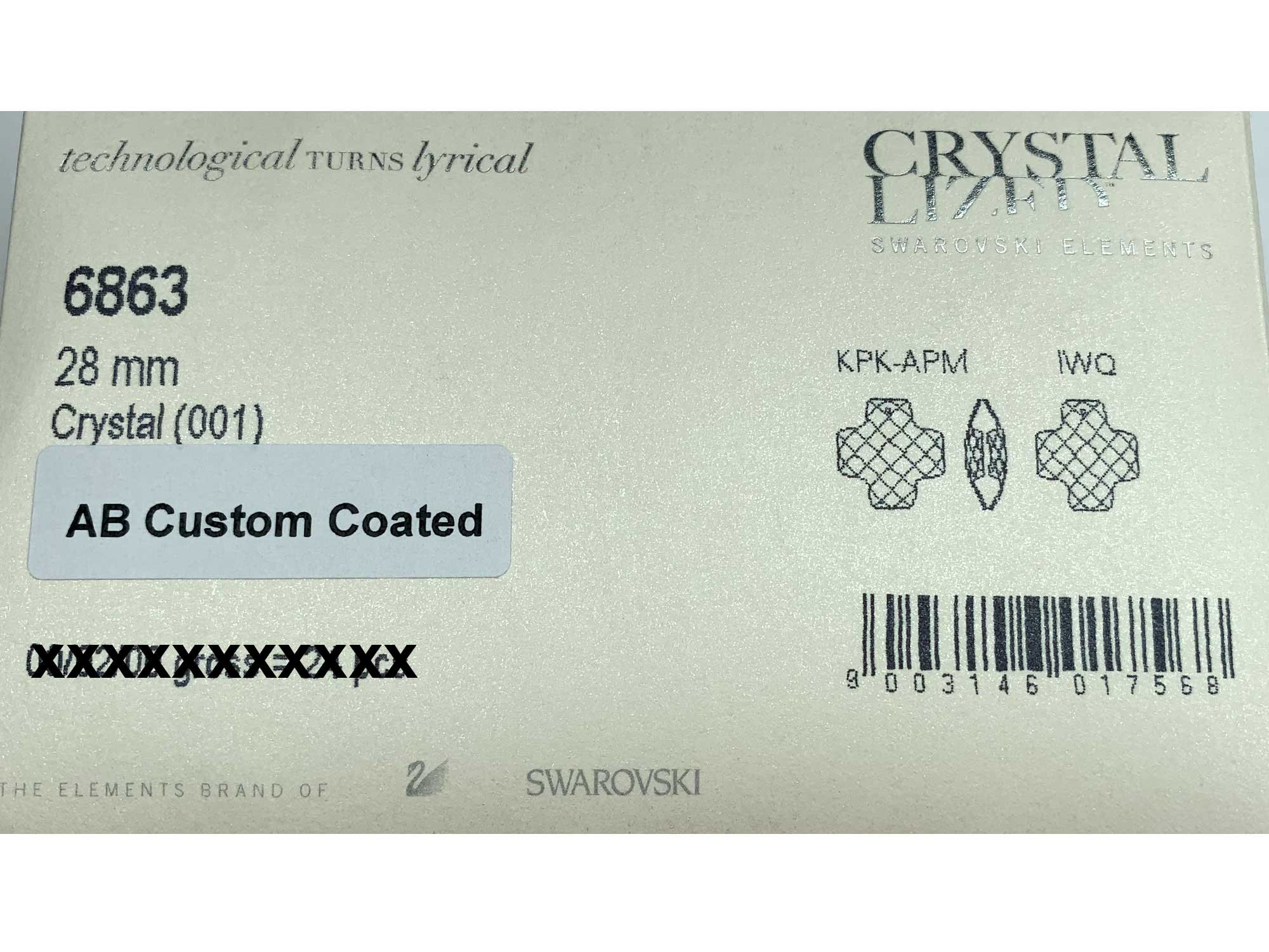 Swarovski Art.# 6863 - Swarovski Chunky Cross Pendant in 28mm Crystal AB custom coated