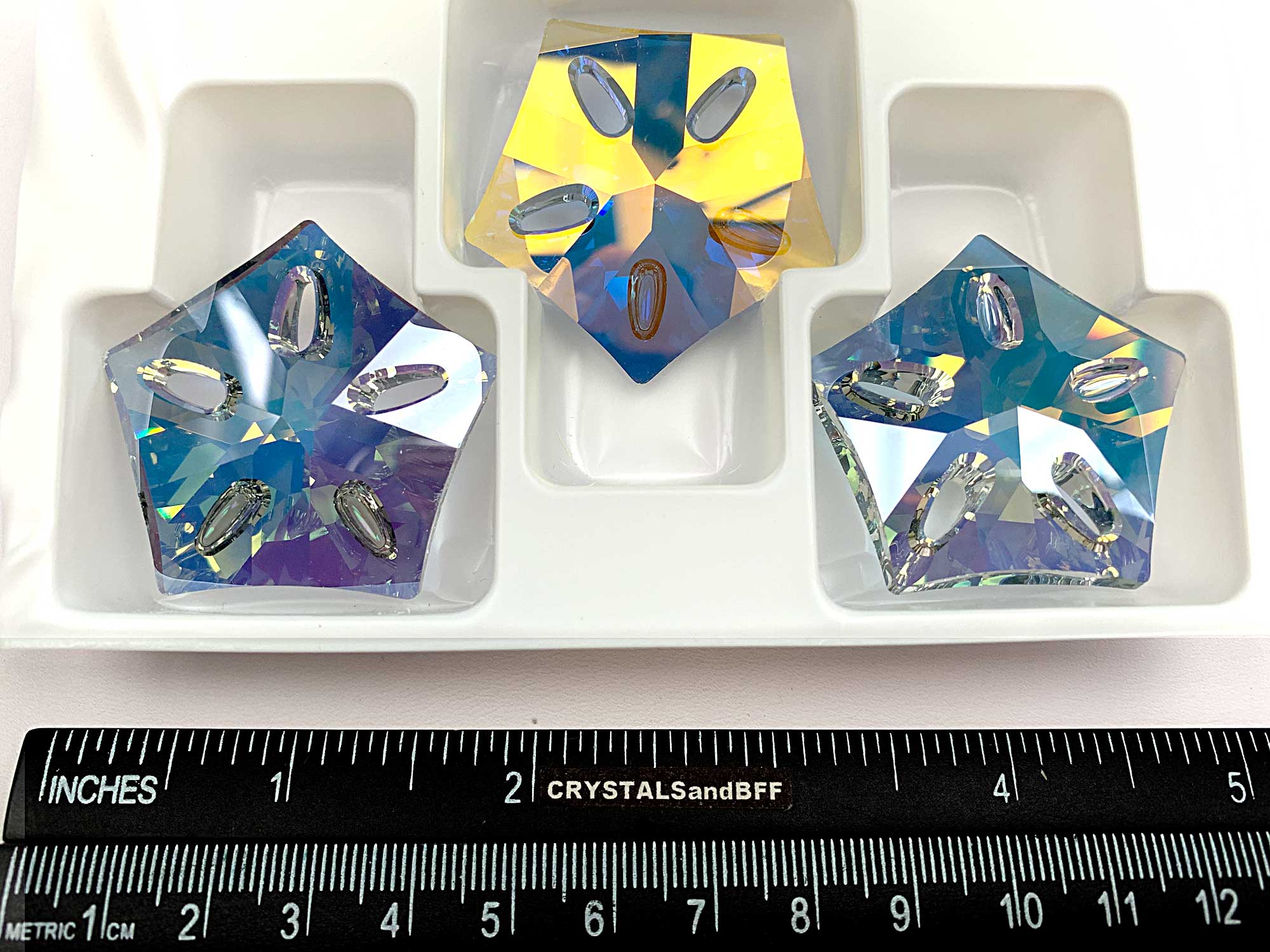 Swarovski Art.# 6907 - Lotus Pendant 40mm Crystal Blue Rainbow AB custom coated - Designer Edition