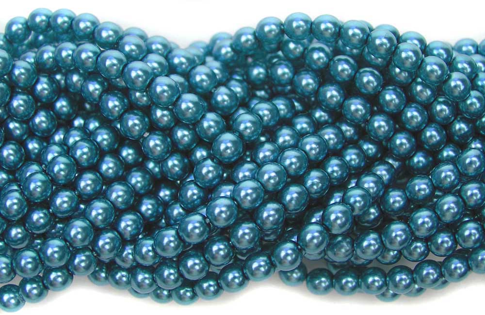 Czech Round Glass Imitation Pearls, Steel Blue Pearl color