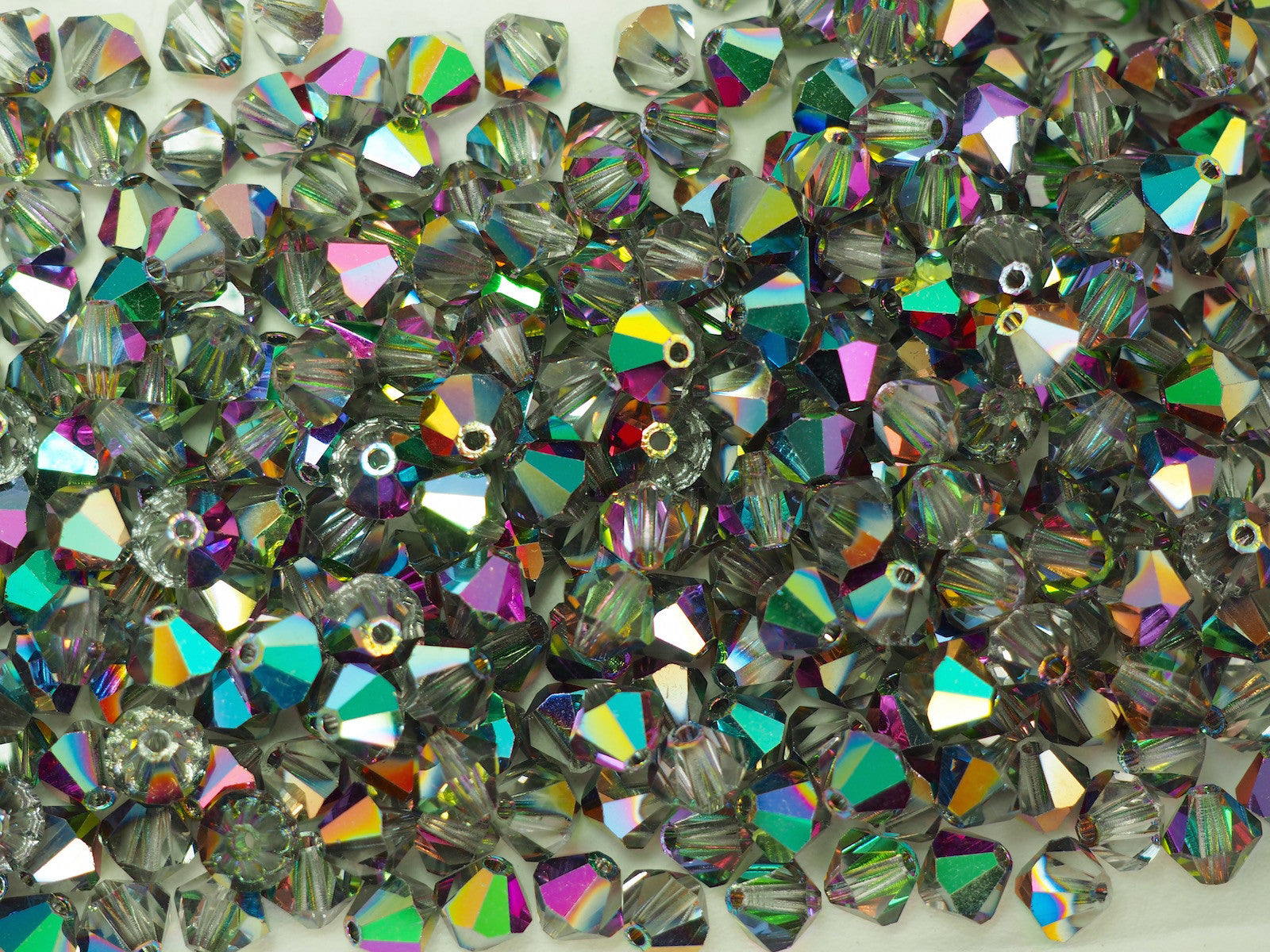 Crystal Vitrail Green, Czech Glass Beads, Machine Cut Bicones (MC Rondell, Diamond Shape), clear crystal coated with vitrail green metallic