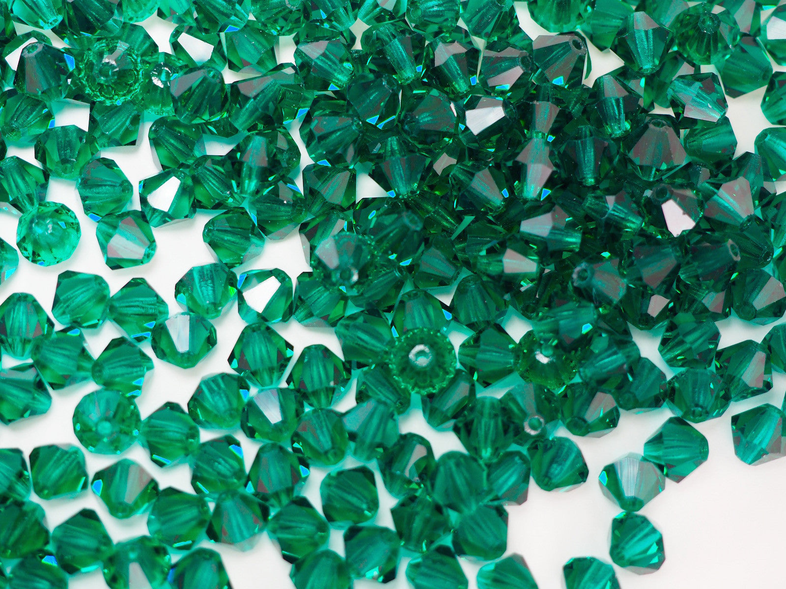 Emerald, Czech Glass Beads, Machine Cut Bicones (MC Rondell, Diamond Shape), dark green crystals