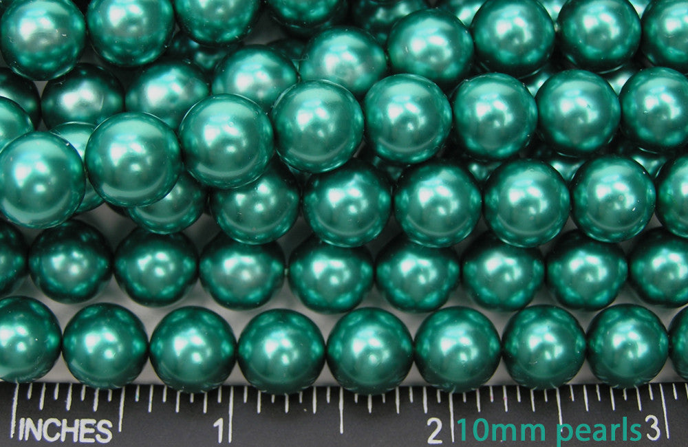 Czech Round Glass Imitation Pearls, Teal Green Pearl color