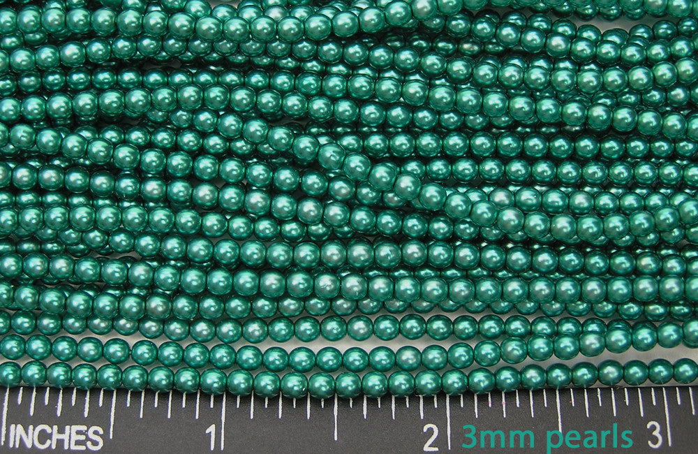 Czech Round Glass Imitation Pearls, Teal Green Pearl color
