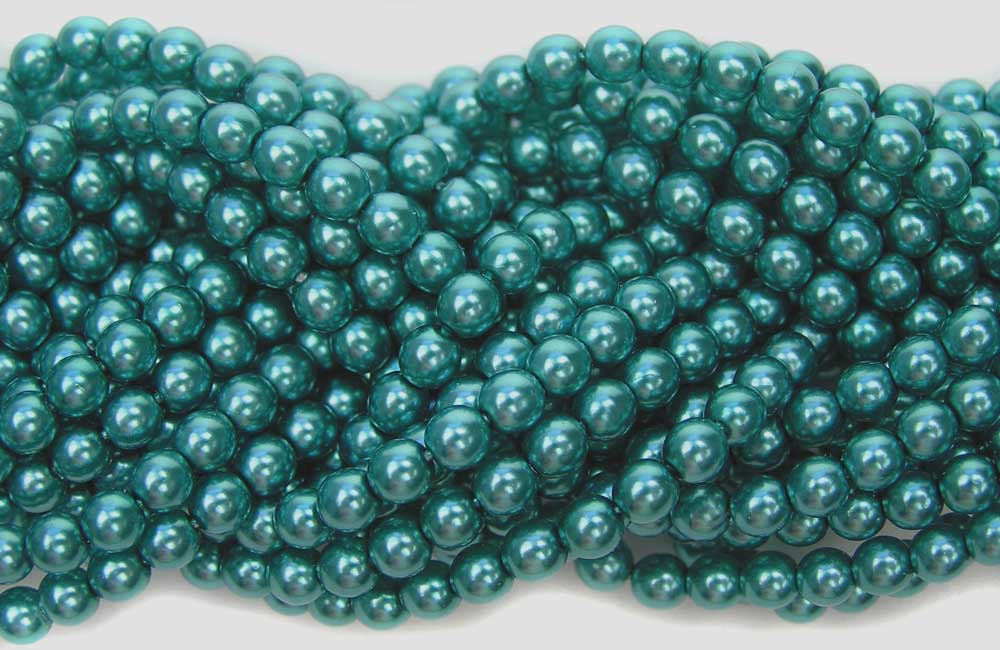 Czech Round Glass Imitation Pearls, Zircon Green Pearl color, 4mm