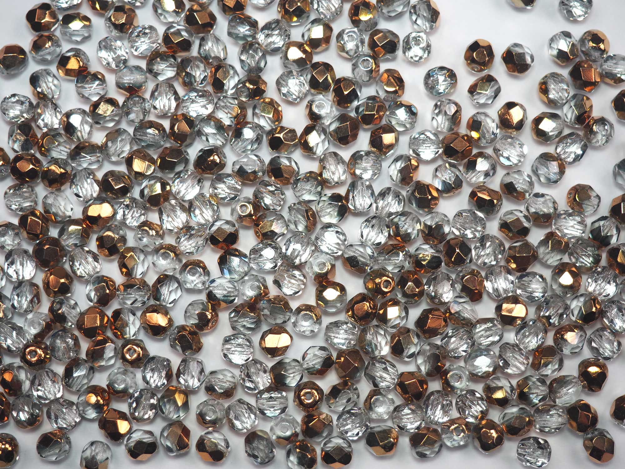 Crystal Aureate Pink Gold Half coated, loose Czech Fire Polished Round Faceted Glass Beads, 6mm 68pcs