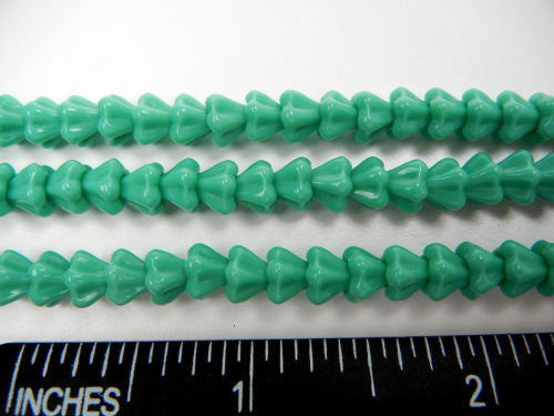 102 Czech glass bell flower druk beads 4x6mm Opaque Green (Green Turquoise), 16 inch strand