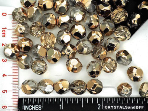 Czech Glass Large Cut Helix Fire Polished Beads 10mm Crystal Aurum half, 34pcs, P180