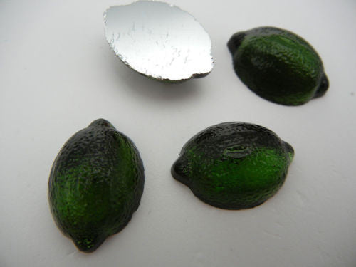 4 VINTAGE West German hand made fruit cabochons 23x16mm Lime Dark Olivine clear #13 ii