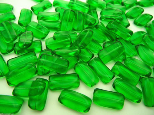 Peridot green, Preciosa Czech glass twisted rectangle beads 18x9mm, 12 pcs, zz 18