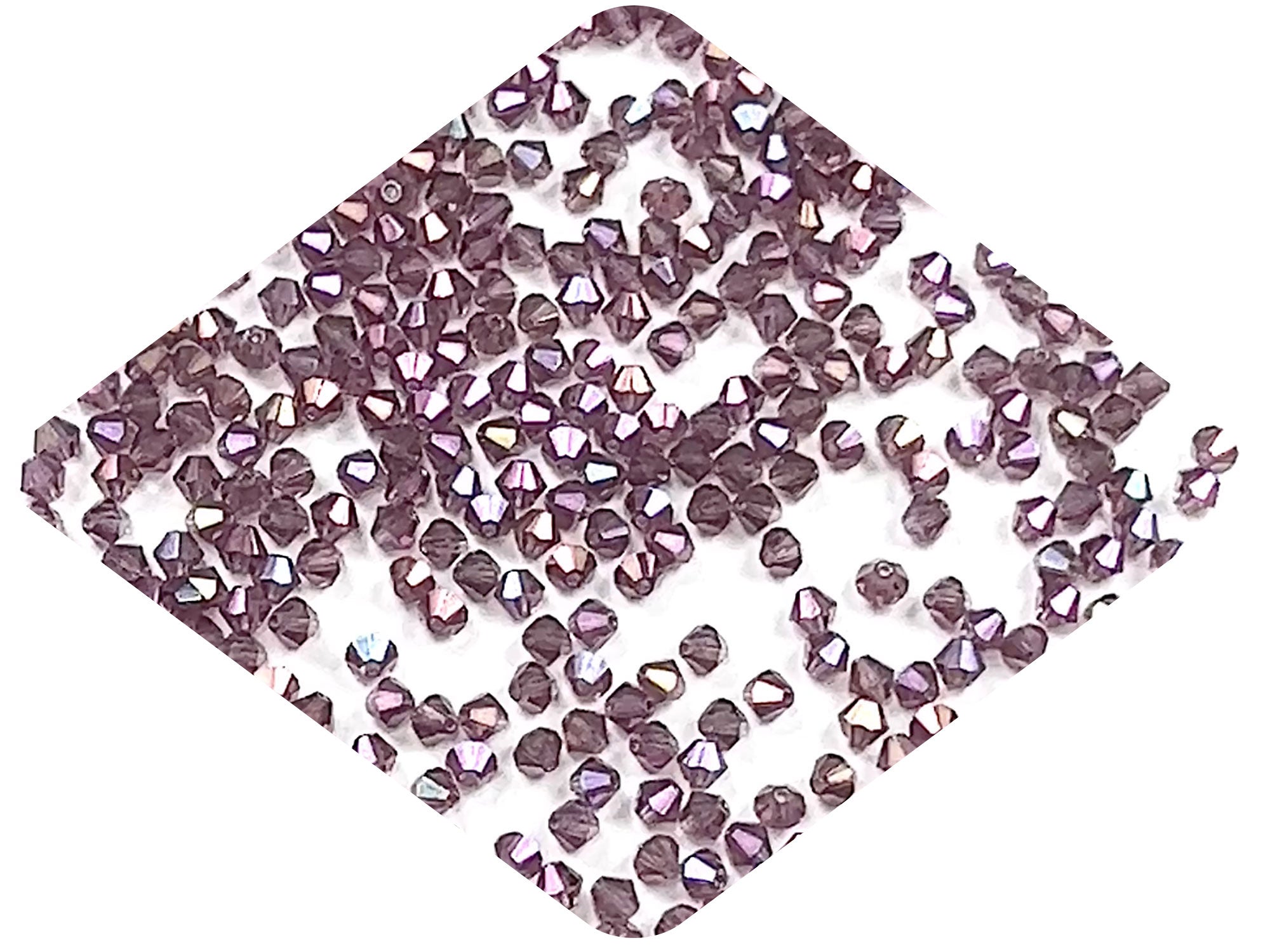Amethyst Purple Iris coated, Czech Glass Beads, Machine Cut Bicones (MC Rondell, Diamond Shape), purple crystals coated with Purple Iris, size 4mm, 360pcs