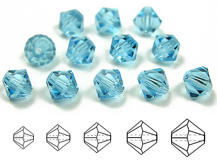 Aquamarine (Preciosa color), Czech Glass Beads, Machine Cut Bicones (M -  Crystals and Beads for Friends