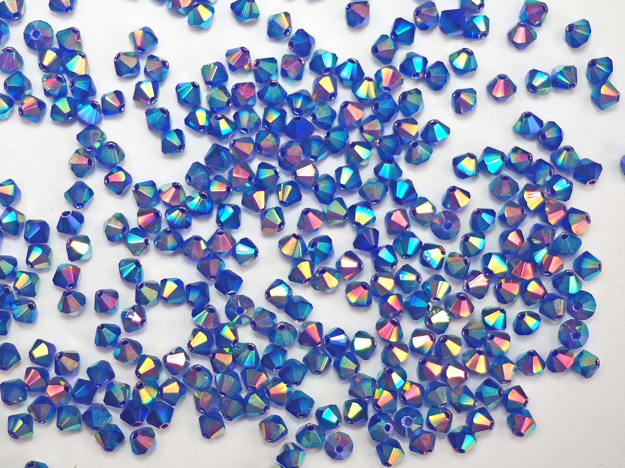 Cobalt Blue Marvel-AB, Czech Glass Beads, Machine Cut Bicones (MC Rondell, Diamond Shape), navy blue crystals coated with RICH Aurora Borealis