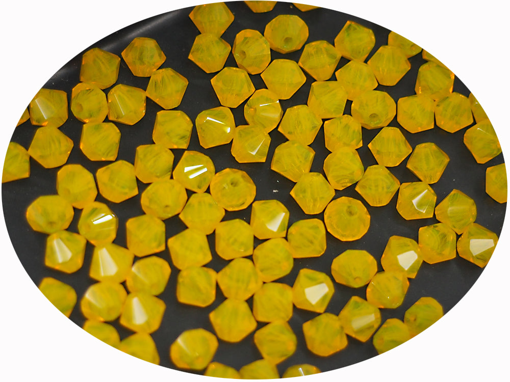 Citrine Opal, Czech Glass Beads, Machine Cut Bicones (MC Rondell, Diamond Shape), rich yellow OPAL crystals