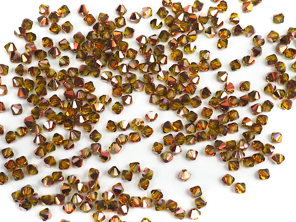 Citrine Santander coated Czech Glass Beads, Machine Cut Bicones (MC Rondell, Diamond Shape), rich yellow crystals multi coated