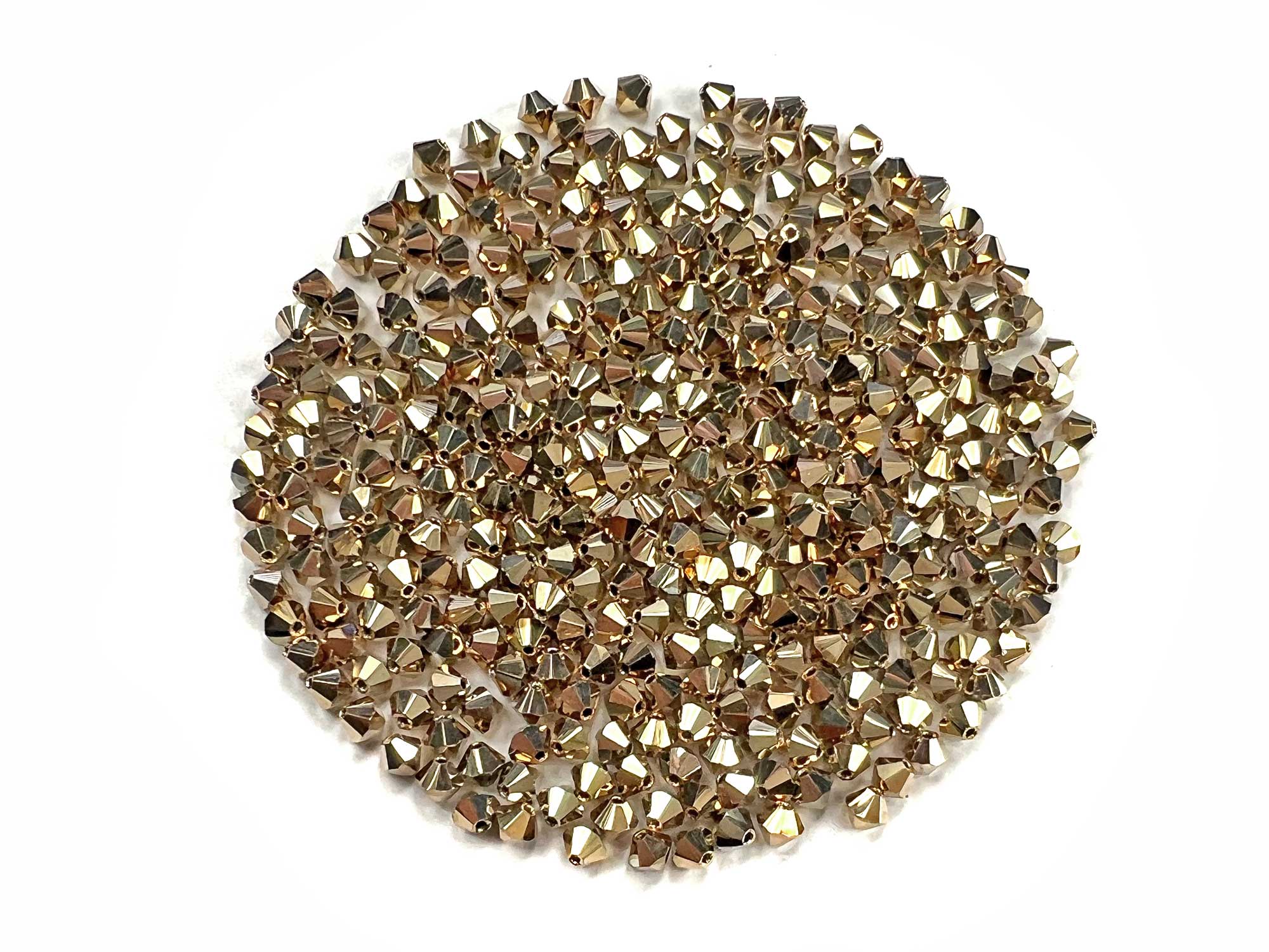 Crystal Light Aurum2X Gold Fully coated Czech Glass Beads Machine Cut Bicones (MC Rondell Diamond Shape) clear crystals fully coated with amber gold 4mm 6mm