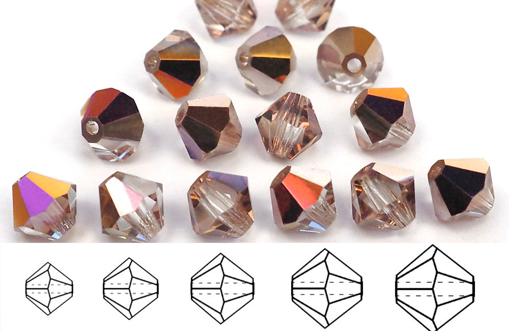 Crystal Sliperit (Pink Sliperit), Czech Glass Beads, Machine Cut Bicones (MC Rondell, Diamond Shape), clear crystals half coated with multi pink metallic