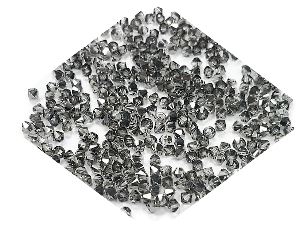 Crystal Steel (Platinum) half coated, Czech Glass Beads, Machine Cut Bicones (MC Rondell, Diamond Shape), clear crystal coated with silver grey metallic