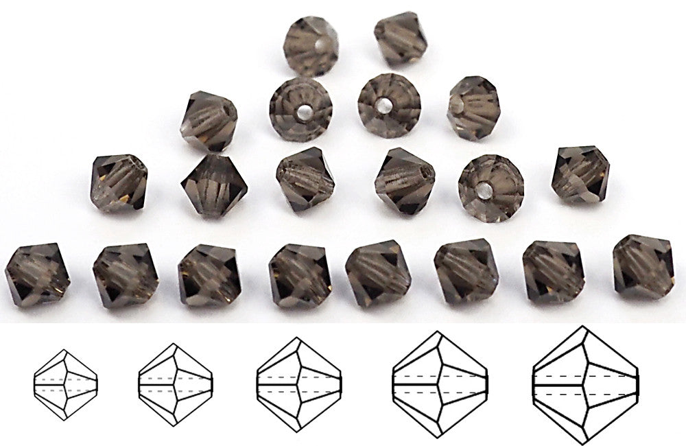 Dark Diamond, Czech Glass Beads, Machine Cut Bicones (MC Rondell, Diamond Shape), dark grey crystals