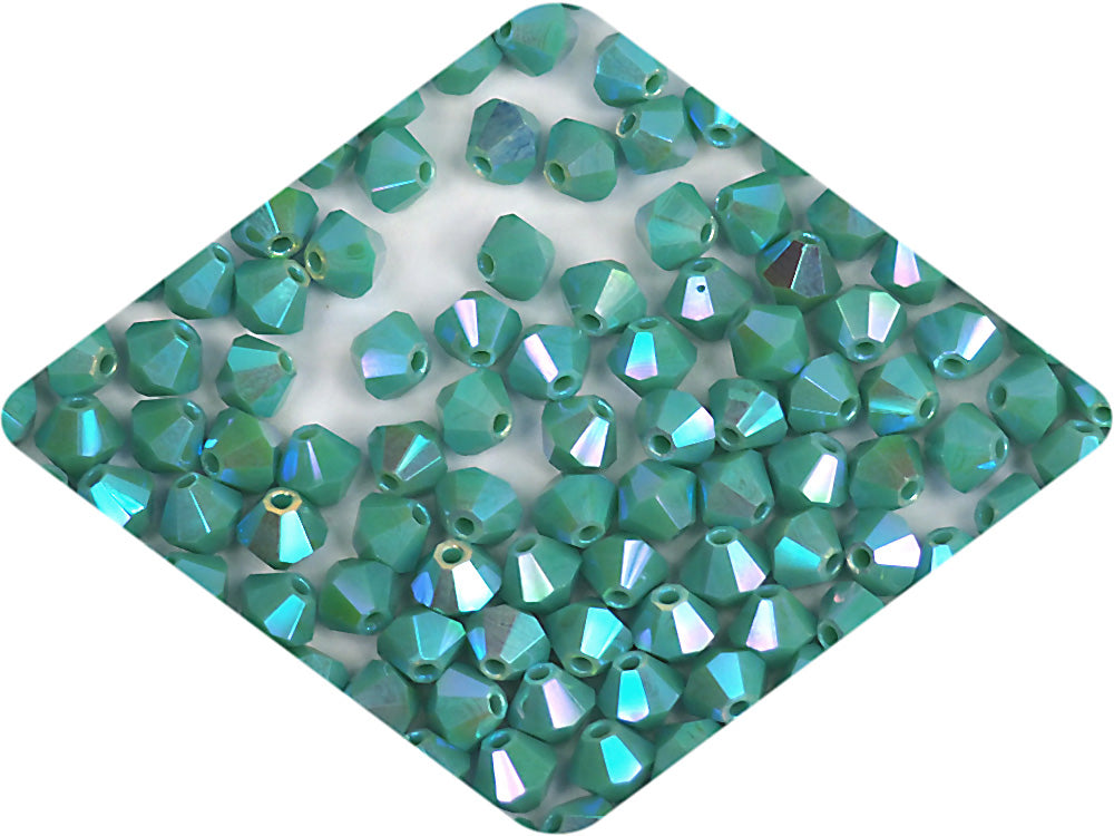 Green Turquoise AB2X full AB Czech Glass Beads Machine Cut Bicones (MC Rondell Diamond Shape) opaque green crystals double-coated with Aurora Boreale 3mm 4mm
