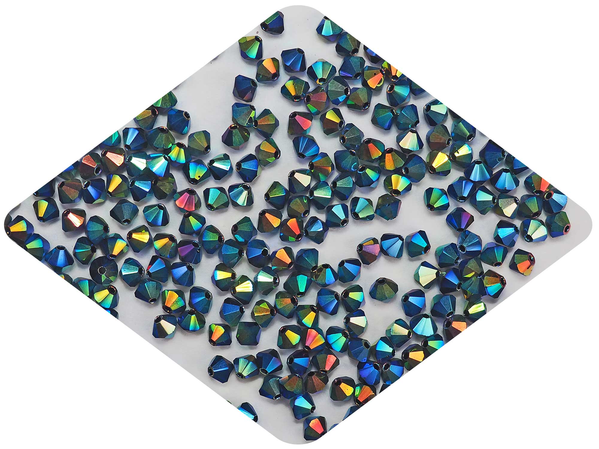 Jet Marvel-AB, Czech Glass Beads, Machine Cut Bicones (MC Rondell, Diamond Shape), black crystals coated with RICH Aurora Borealis