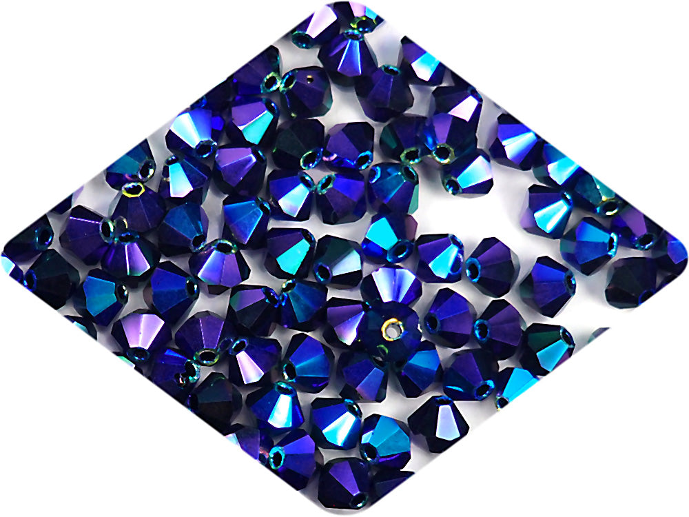 Jet full AB (AB2X), Czech Glass Beads, Machine Cut Bicones (MC Rondell, Diamond Shape), black crystals double-coated with Aurora Borealis