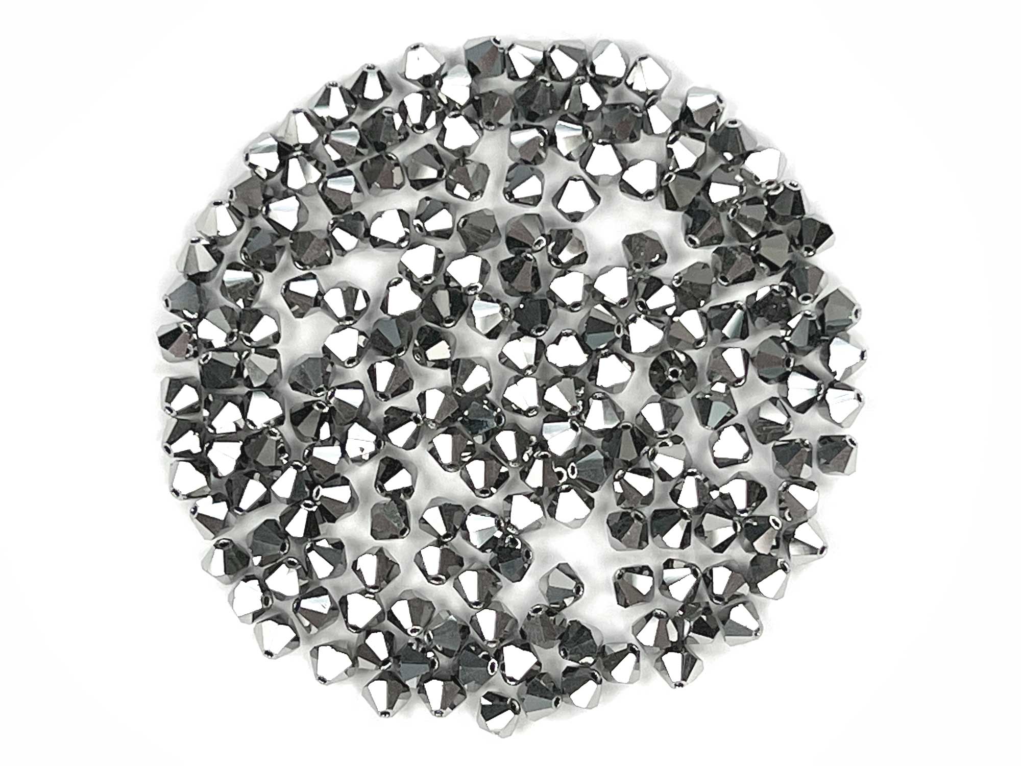 Jet Hematite Light (Labrador Dark), Czech Glass Beads, Machine Cut Bicones (MC Rondell, Diamond Shape), jet black crystals fully coated with silver hematite metallic, 5mm, 144pcs