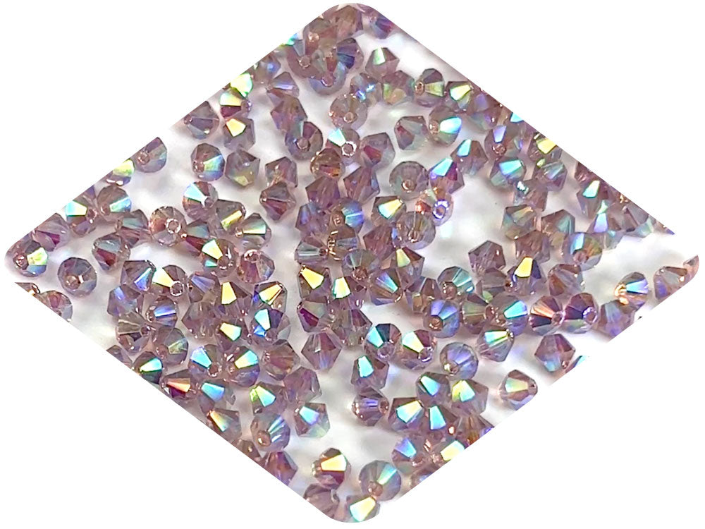 Light Amethyst Marvel-AB, Czech Glass Beads, Machine Cut Bicones (MC Rondell, Diamond Shape), light purple crystals coated with RICH Aurora Borealis