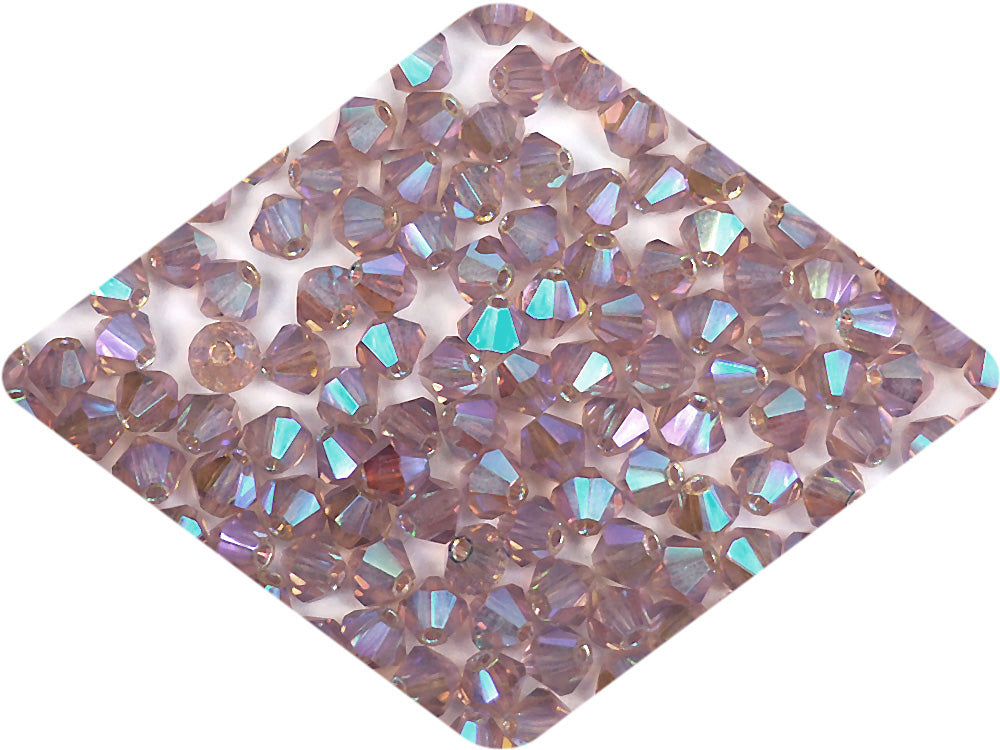 Light Amethyst full AB (AB2X), Czech Glass Beads, Machine Cut Bicones (MC Rondell, Diamond Shape), light purple crystals double-coated with Aurora Borealis