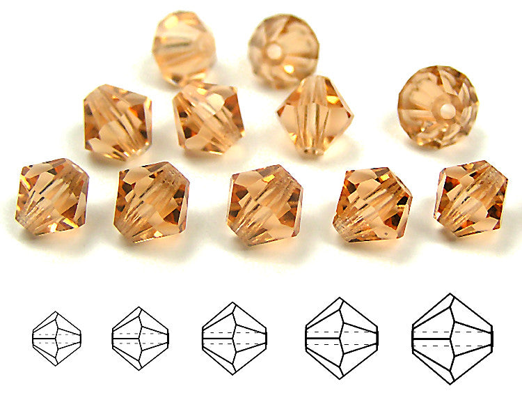 Light Peach, Czech Glass Beads, Machine Cut Bicones (MC Rondell, Diamond Shape), pale pink crystals