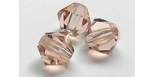 Light Peach, Czech Glass Beads, Machine Cut Bicones (MC Rondell, Diamond Shape), pale pink crystals