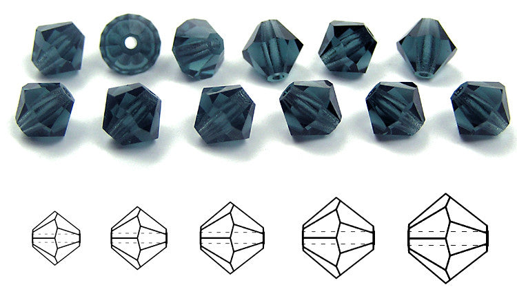 Montana, Czech Glass Beads, Machine Cut Bicones (MC Rondell, Diamond Shape), silvery blue crystals