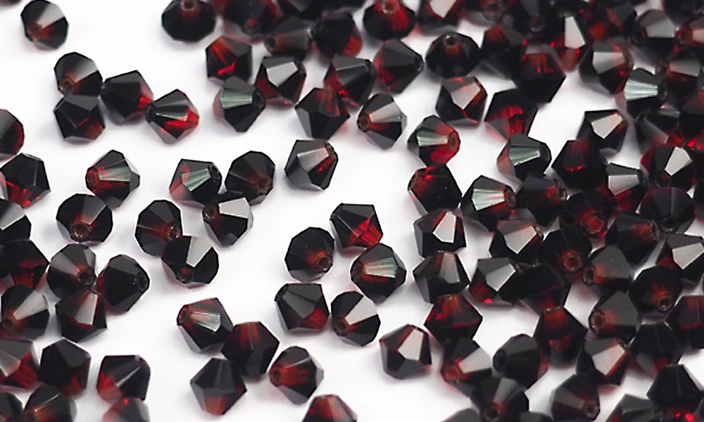 Night Fire 2-tone, Czech Glass Beads, Machine Cut Bicones (MC Rondell, Diamond Shape), black and red combination crystals