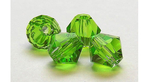 Peridot, Czech Glass Beads, Machine Cut Bicones (MC Rondell, Diamond Shape), light green crystals