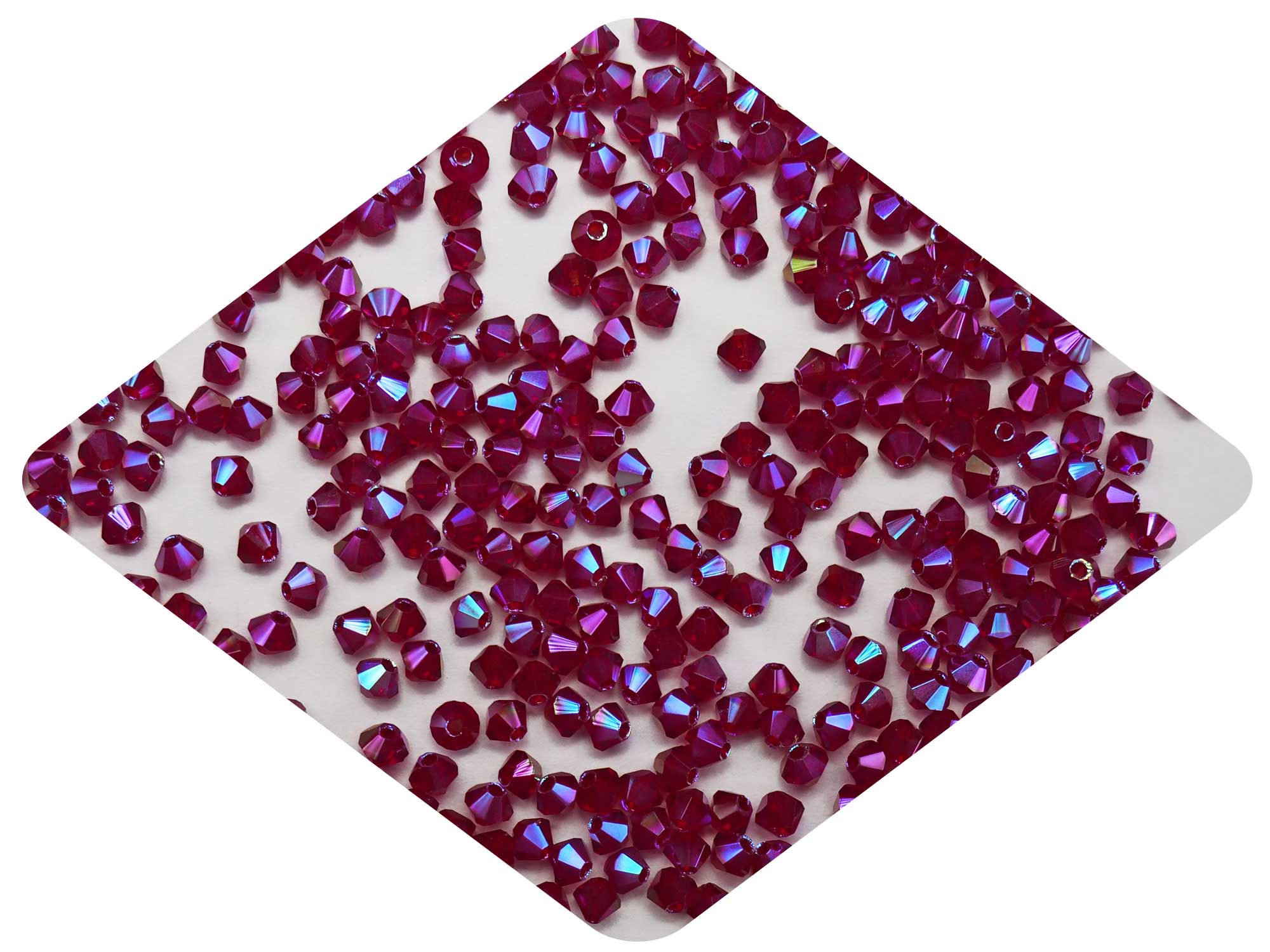 Siam full AB (AB2X) Czech Glass Beads Machine Cut Bicones (MC Rondell Diamond Shape) dark red crystals double-coated with Aurora Borealis 3mm 4mm