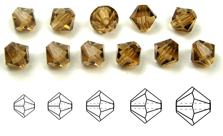 Smoked Topaz, Czech Glass Beads, Machine Cut Bicones (MC Rondell, Diamond Shape), dark brown crystals