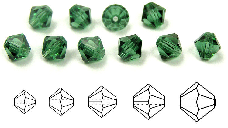 Turmaline, Czech Glass Beads, Machine Cut Bicones (MC Rondell, Diamond Shape), turmaline green crystals