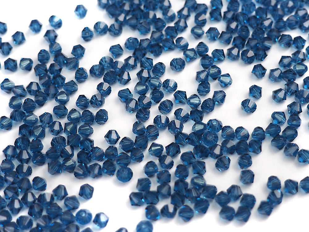 Twilight Blue, Czech Glass Beads, Machine Cut Bicones (MC Rondell, Diamond Shape), blue crystals