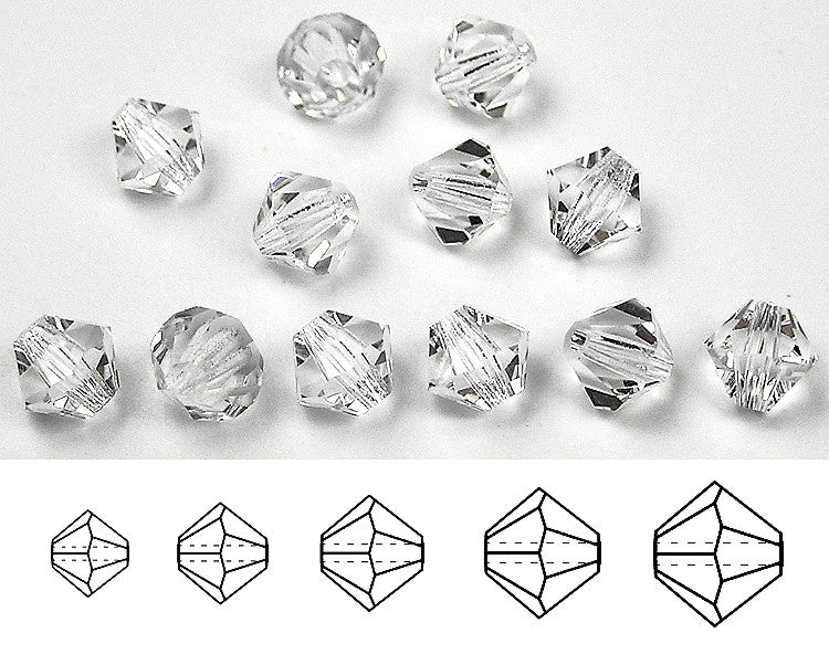 Clear Crystal, Czech Glass Beads, Machine Cut Bicones (MC Rondell, Diamond Shape), transparent clear crystals