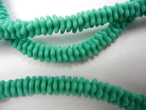 192 Czech glass flat star bead cups 7x3mm Opaque Green (Green Turquoise) color, 16 inch strand