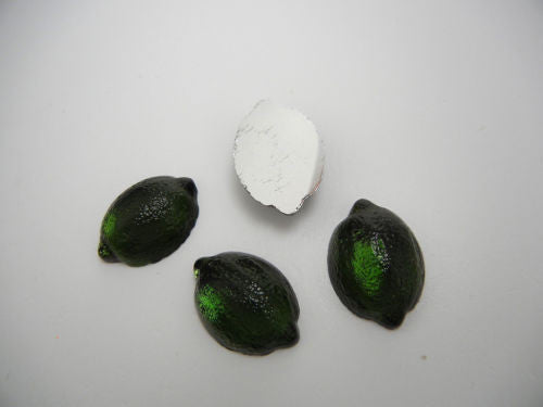 4 VINTAGE West German hand made fruit cabochons 23x16mm Lime Dark Olivine clear #13 ii