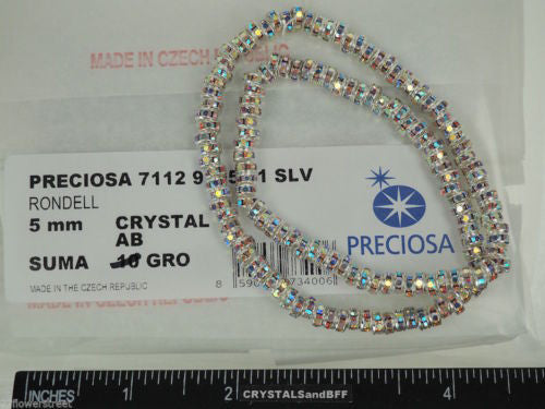 Preciosa Genuine Czech Rhinestone Rondelles 5mm Crystal AB Silver Plated spacers 36pcs J284